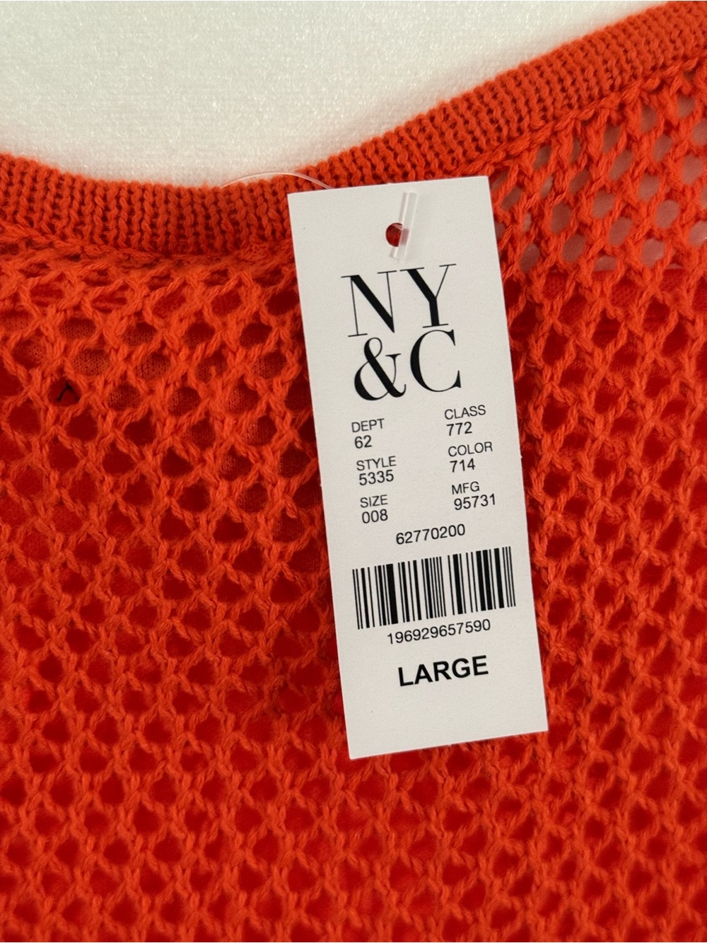 New York & Company Orange Crochet Knit Dress Swim Cover Up Tie Waist Large NWT - Picture 8 of 10